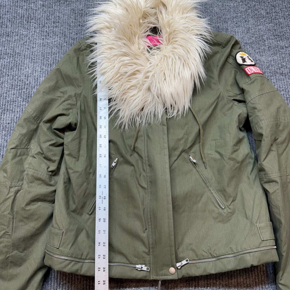 Vintage Juicy Couture Army Jacket Womens Large Olive Faux Fur Collar Rare Y2K - Picture 2 of 14